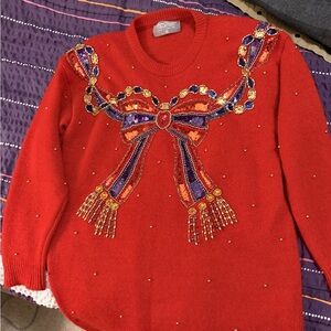 Vintage Marisa Christina Collection Beaded Holiday Bow Sweater